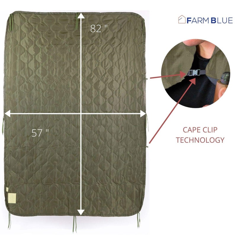 Farm Blue بطانية الجيش الأخضر OD الزرقاء من المزرعة - بطانية تكتيكية خفيفة الوزن متعددة الوظائف لجميع الأحوال الجوية - معدات التخييم، الرحلات والمزيد - زيتون داكن - Image 3